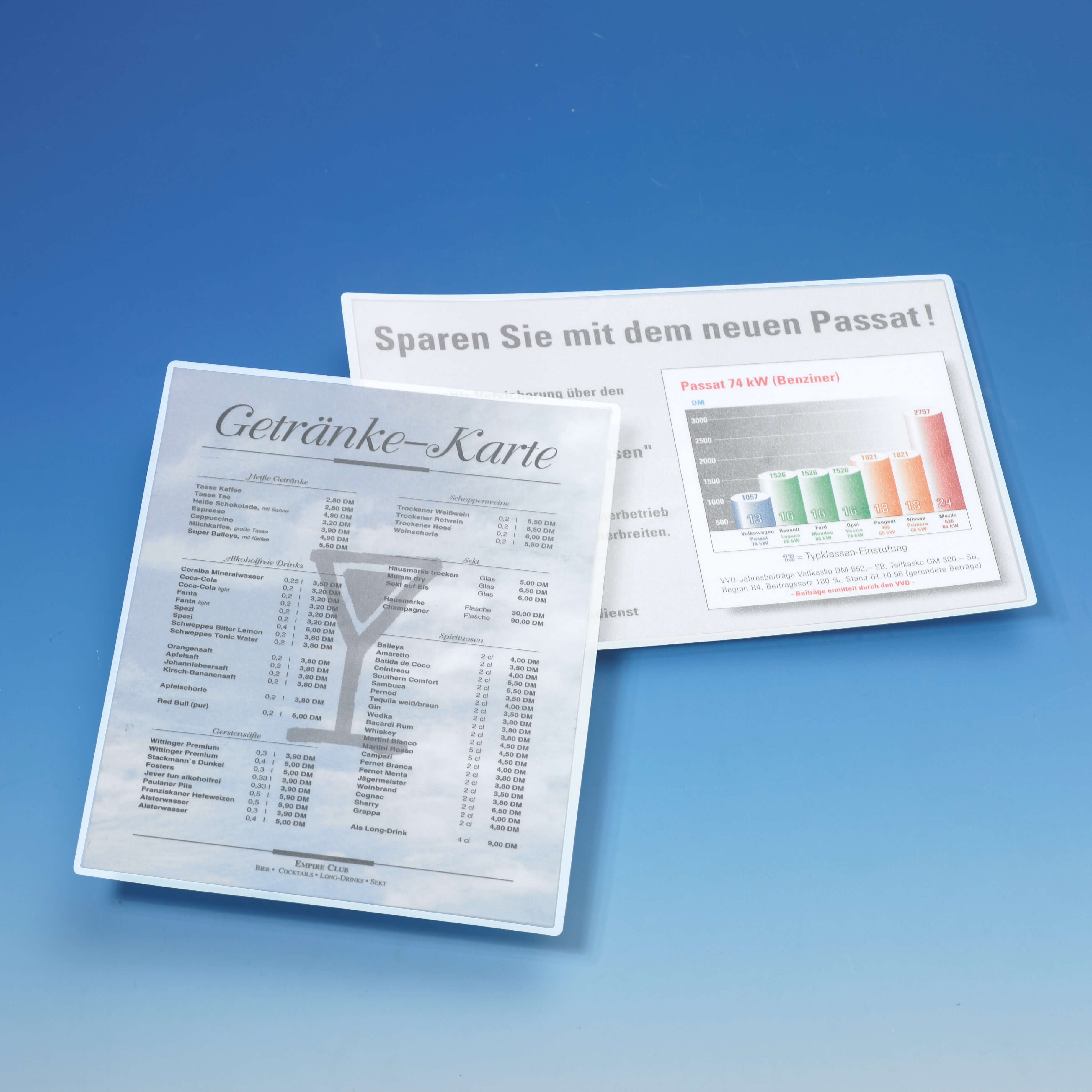 Laminierte Speisekarten